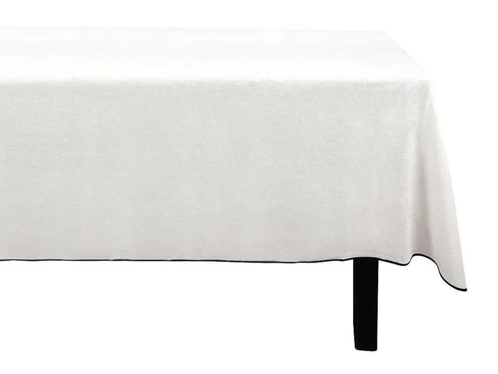 Tafellaken Van Katoen En Linnen Met Zwarte Rand - 170 X 300 Cm - Gebroken Wit - Borina