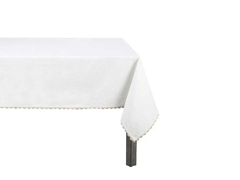 Tafellaken Van Katoen Met Beige Rand - 140 X 240 Cm - Wit - Loania