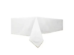 Tafellaken Van Katoen Met Beige Rand - 140 X 240 Cm - Wit - Loania
