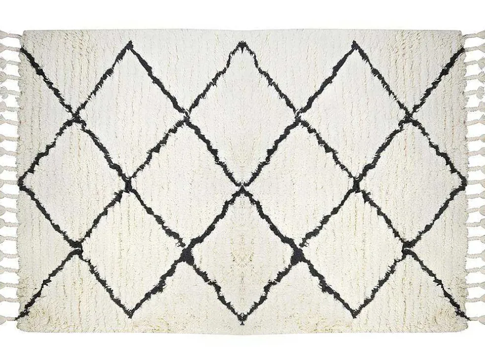 Tapijt Berberstijl Marcus - 100% Wol - 120 X 170 Cm - Beige En Zwart