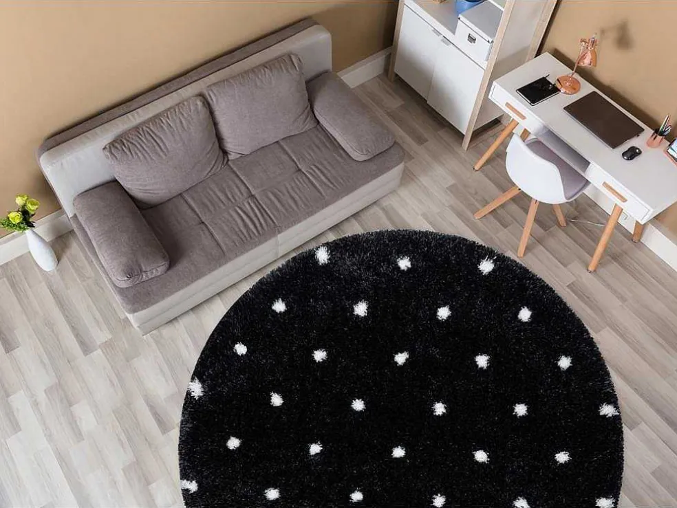 Tapijt Fluffy 2370 Cirkel, Shaggy Stippen Antraciet / Wit Cercle 160 Cm