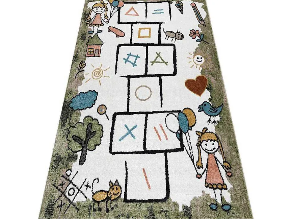 Tapijt Fun Hop Voor Kinderen, Klassikaal Spel, Dieren Groen 180X270 Cm