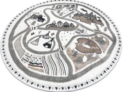 Tapijt Fun Land Voor Kinderen, Dorp, Straten, Wiel - Creme Cercle 140 Cm