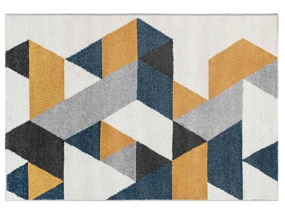 Tapijt Geometrisch Scandinavische Stijl Geomie - Polypropyleen - 160 X 230 Cm - Geel, Grijs En Blauw