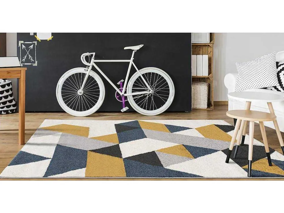Tapijt Geometrisch Scandinavische Stijl Geomie - Polypropyleen - 120 X 170 Cm - Geel, Grijs En Blauw