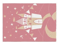 Tapijt Kinderen Sprookjeskasteel - Glanzende Lurex-Afwerking - 120 X 170 Cm - Roze En Goud - Princesia