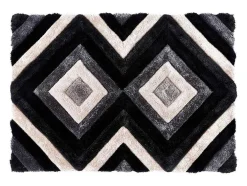 Tapijt Shaggy Met 3D-Effect Sablier - Polyester - 140 X 200 Cm - Grijs Zwart En Wit