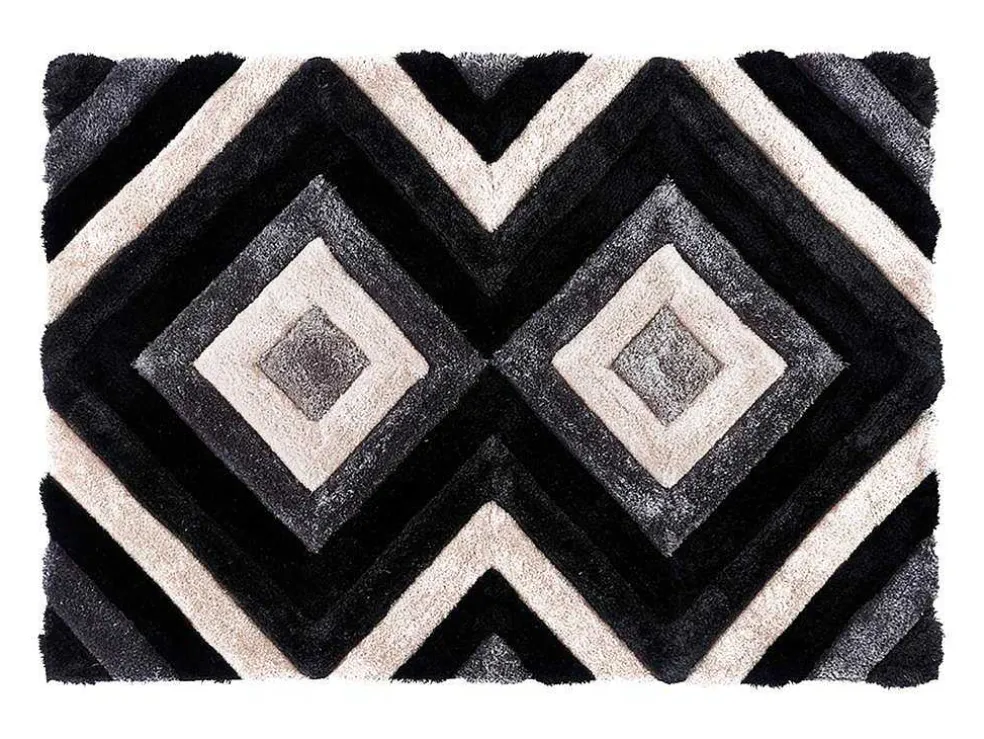 Tapijt Shaggy Met 3D-Effect Sablier - Polyester - 140 X 200 Cm - Grijs Zwart En Wit