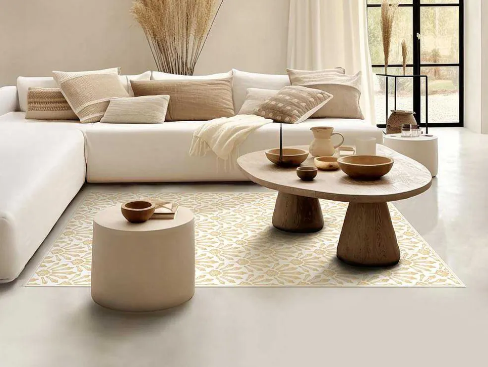 Tapijt Van Vinyl Met Art-Decostijl - 120 X 180 Cm - Beige En Wit - Duchessy