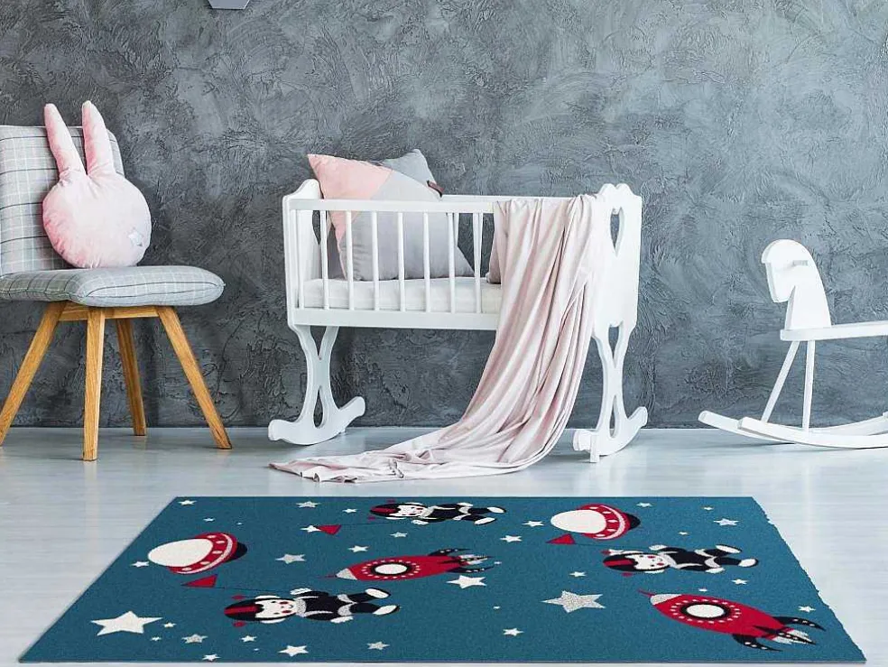 Tapijt Voor Kinderen Met Astronautenmotieven - Glanzende Lurex-Afwerking - 120 X 170 Cm - Meerdere Kleuren - Astrono