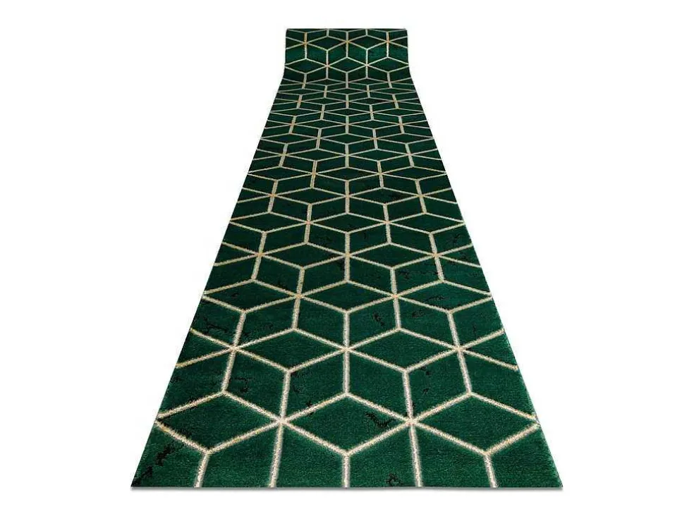 Tapijtloper Emerald Exclusief 1014 Glamour, Stijlvol Kubus Fles Groen 80X400 Cm