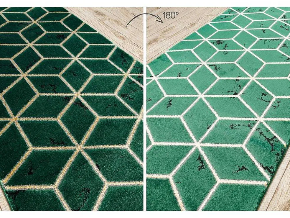 Tapijtloper Emerald Exclusief 1014 Glamour, Stijlvol Kubus Fles Groen 80X400 Cm