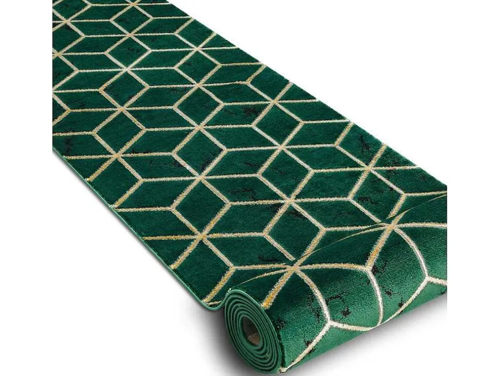 Tapijtloper Emerald Exclusief 1014 Glamour, Stijlvol Kubus Fles Groen 80X550 Cm