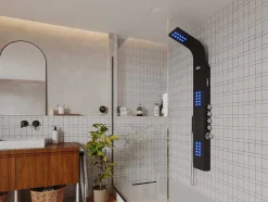 Thermostatische Douchekolom Met Massagestralen, Ledverlichting En Bluetooth - L20 X H165 Cm - Zwart - Chakra V