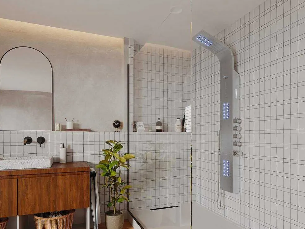 Thermostatische Douchekolom Met Massagestralen, Ledverlichting En Bluetooth - L20 X H165 Cm - Zilverkleurig - Chakra V