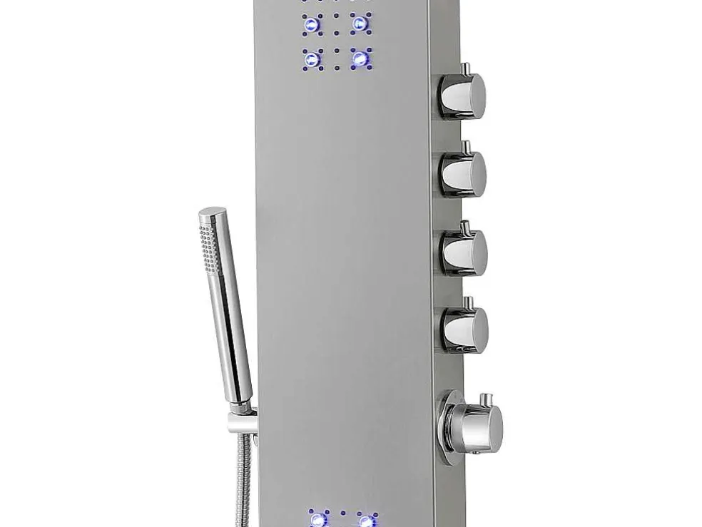 Thermostatische Douchekolom Met Massagestralen, Ledverlichting En Bluetooth - L20 X H165 Cm - Zilverkleurig - Chakra V