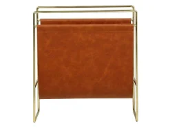 Tijdschrifthouder In Vintage-Stijl Van Kunstleer - L38 X D22 X H41 Cm - Metaal En Bruin Kunstleer - Ferri
