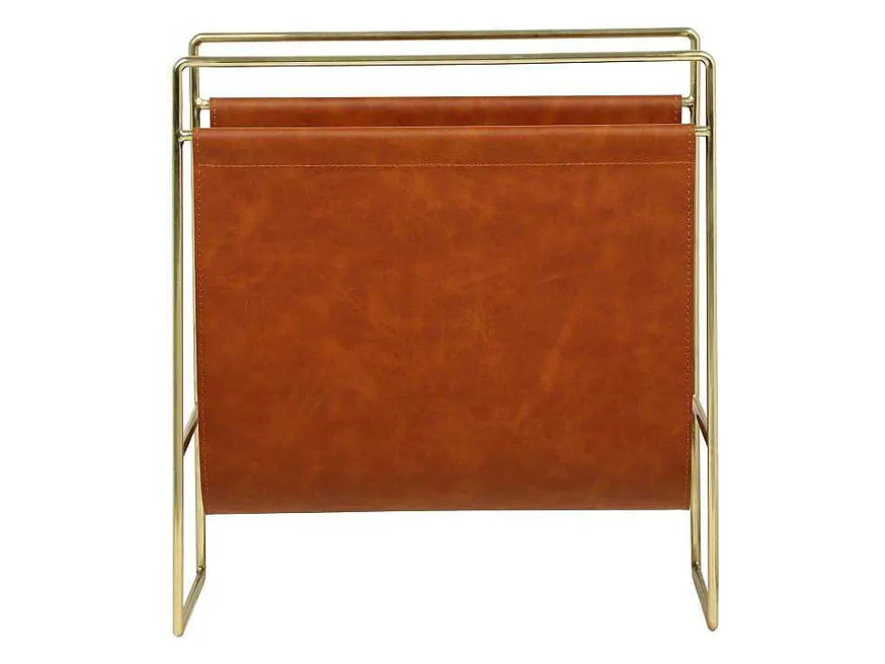 Tijdschrifthouder In Vintage-Stijl Van Kunstleer - L38 X D22 X H41 Cm - Metaal En Bruin Kunstleer - Ferri