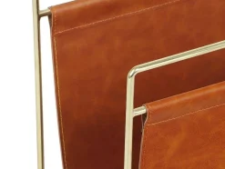 Tijdschrifthouder In Vintage-Stijl Van Kunstleer - L38 X D22 X H41 Cm - Metaal En Bruin Kunstleer - Ferri