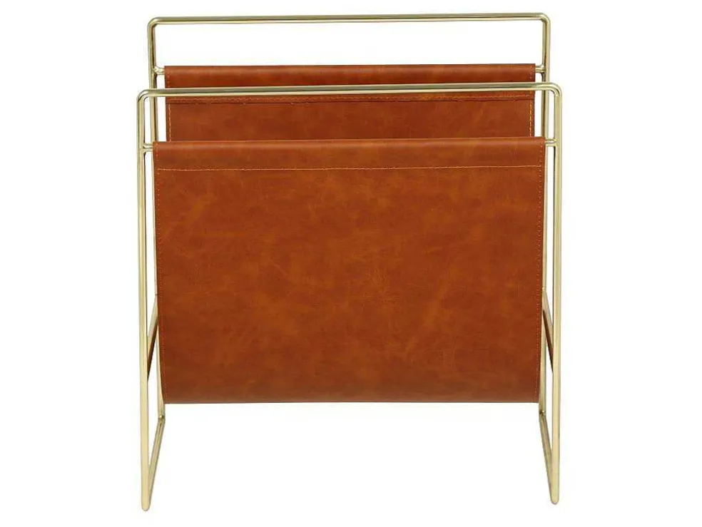 Tijdschrifthouder In Vintage-Stijl Van Kunstleer - L38 X D22 X H41 Cm - Metaal En Bruin Kunstleer - Ferri