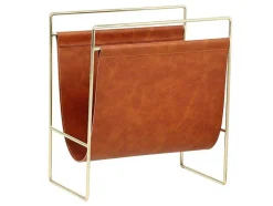 Tijdschrifthouder In Vintage-Stijl Van Kunstleer - L38 X D22 X H41 Cm - Metaal En Bruin Kunstleer - Ferri