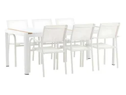 Togo Tuinmeubelset Tafel 100X200Cm Wit, 6 Stoelen Santorini Wit.