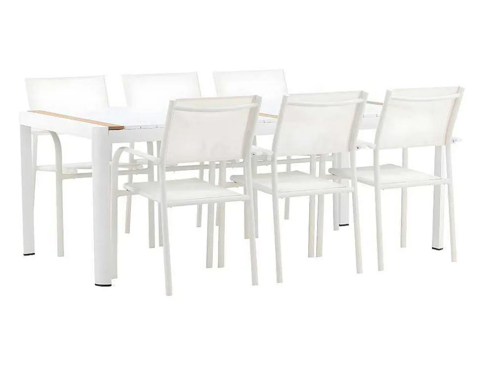 Togo Tuinmeubelset Tafel 100X200Cm Wit, 6 Stoelen Santorini Wit.