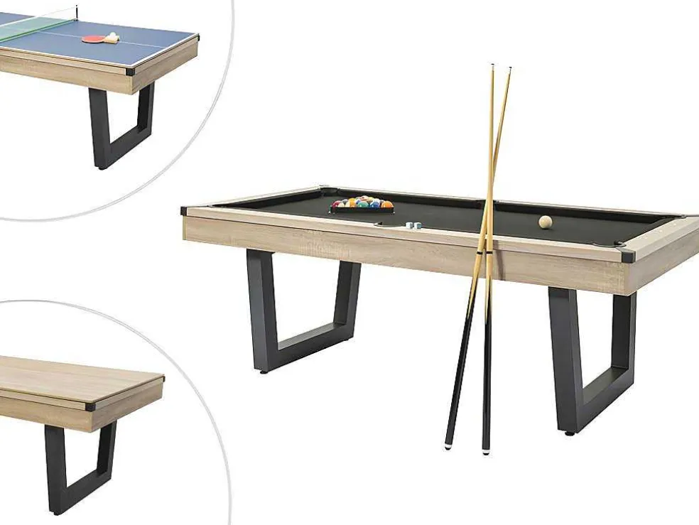 Transformeerbare Tafel - Biljart & Pingpong - Licht Naturelkleurig En Zwart - L213,4 X B111,8 X H78,5 Cm - Melian