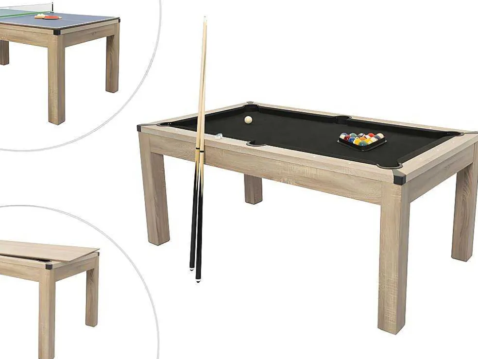 Transformeerbare Tafel Biljart & Pingpong - Licht Naturelkleurig - L182 X B102 X H80 Cm - Henk