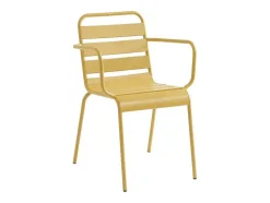 Tuineethoek Van Metaal - Een Tafel D160 Cm Met 2 Opstapelbare Fauteuils En 4 Opstapelbare Stoelen - Mosterdgeel - Mirmande Van Mylia