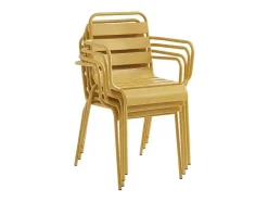 Tuineethoek Van Metaal - Een Tafel D110 Cm En 4 Opstapelbare Stoelen - Mosterdgeel - Mirmande Van Mylia