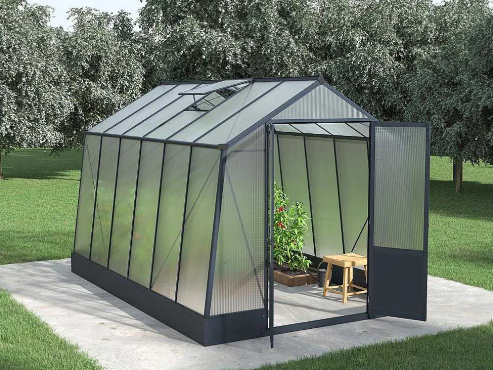 Tuinkas Van Polycarbonaat 9,1 M Met Grondplaat- Antraciet - Asarina
