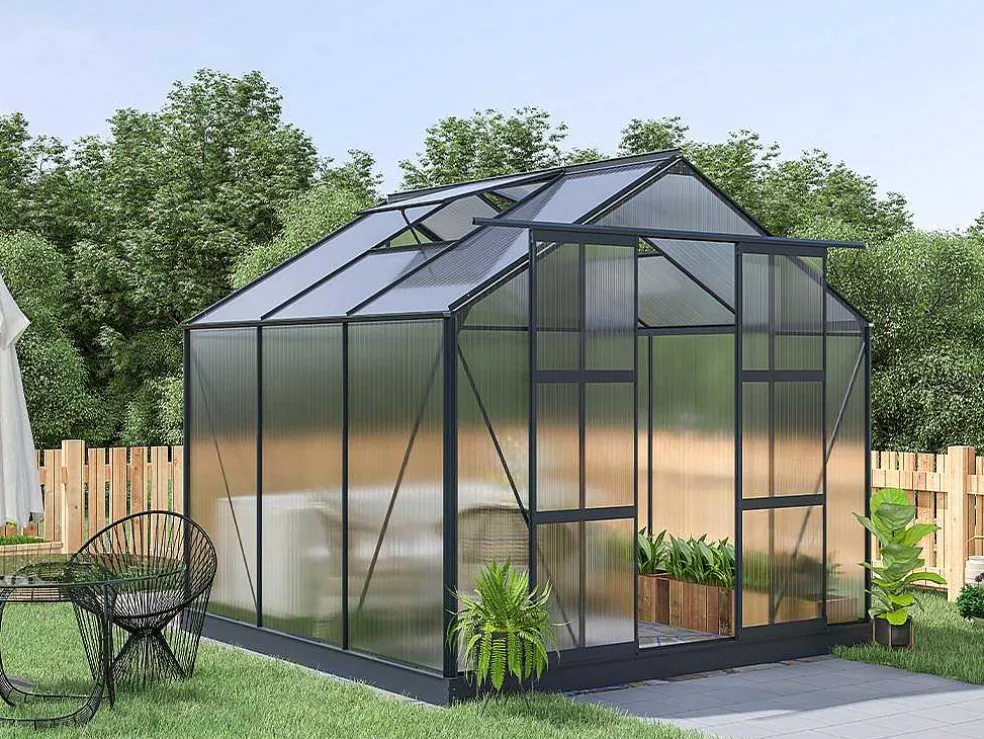 Tuinserre Van Polycarbonaat Anissa Met Basis - 5,9 M - Antraciet