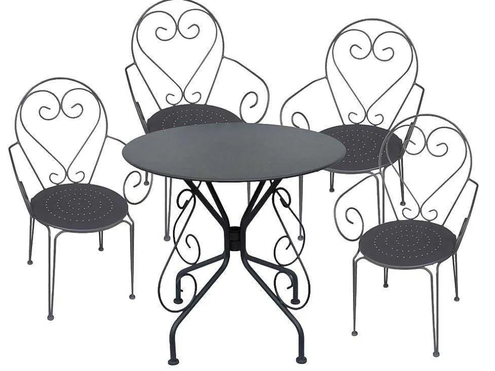 Tuinset Met Tafel En 4 Stoelen Van Metaal Met Smeedijzer Aspect - Antraciet - Guermantes
