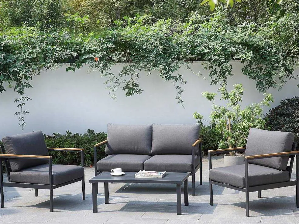 Tuinset Van Aluminium: Een Tweezitsbank, Twee Fauteuils En Een Salontafel Van Vairao Van Mylia