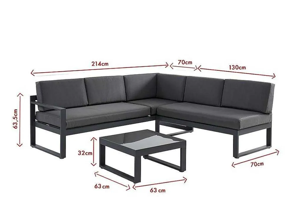Tuinzithoek Van Aluminium: Salontafel En Hoekbank Met Afneembare Hoek 6 Personen - Antraciet - Palaos Ii
