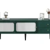 Tv-Meubel 160 Cm - 2 Rotan Schuifdeuren En 2 Lades - Groen