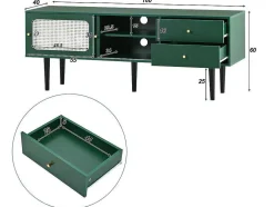 Tv-Meubel 160 Cm - 2 Rotan Schuifdeuren En 2 Lades - Groen