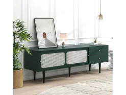 Tv-Meubel 160 Cm - 2 Rotan Schuifdeuren En 2 Lades - Groen