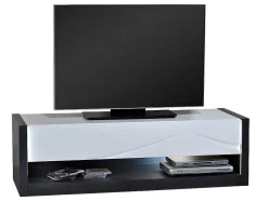 Tv-Meubel 1 Lade En 1 Vak - Met Led-Verlichting - Antraciet En Wit Gelakt - Ludmila