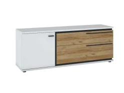 Tv-Meubel Met 1 Deur En 2 Laden - Naturel En Wit - Nisuka