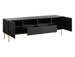 Tv-Meubel Met 2 Deuren, 2 Laden En 2 Nissen Van Mdf En Staal - Zwart En Goudkleurig - Evilana