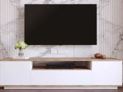 Tv-Meubel Met 3 Deuren En 1 Nis - Wit En Naturel - Lotula