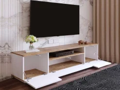 Tv-Meubel Met 3 Deuren En 1 Nis - Wit En Naturel - Lotula