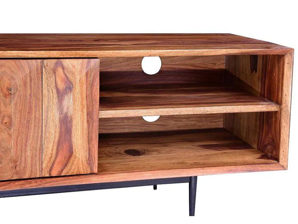 Tv-Meubel Met 2 Deuren En 2 Niche - Sheesham Hout En Metaal - Kleur: Natuurlijk - Zelicina