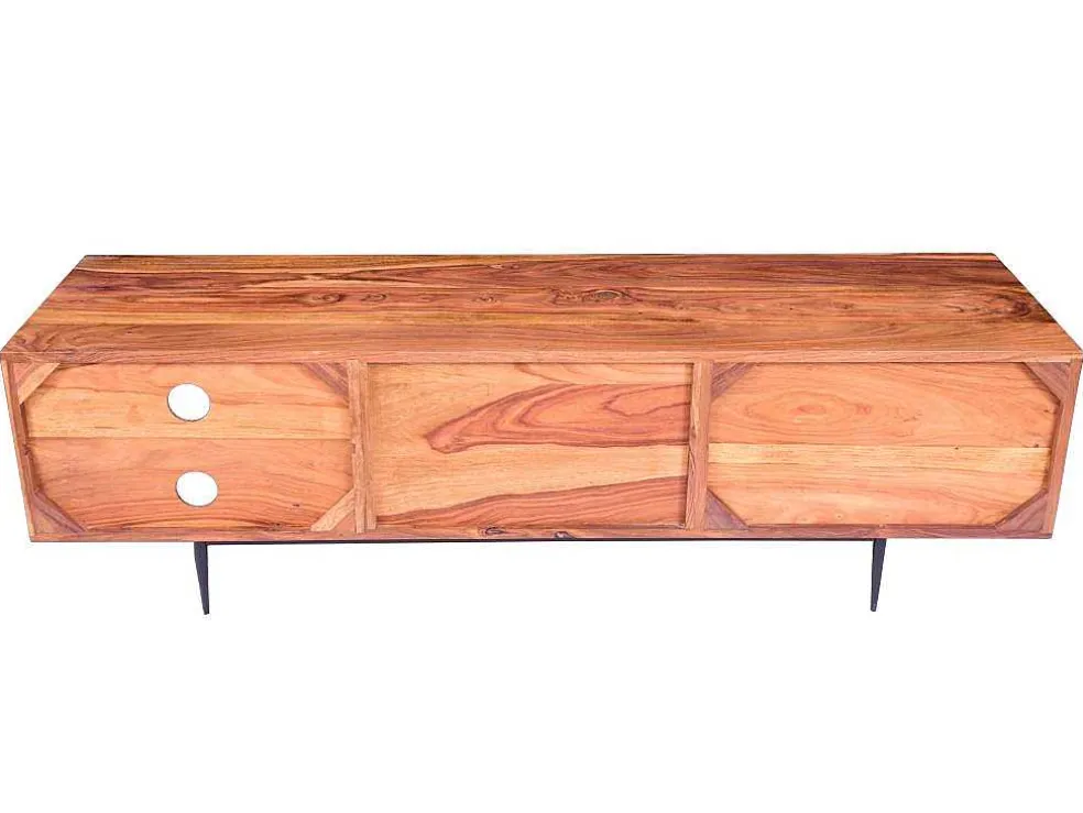 Tv-Meubel Met 2 Deuren En 2 Niche - Sheesham Hout En Metaal - Kleur: Natuurlijk - Zelicina