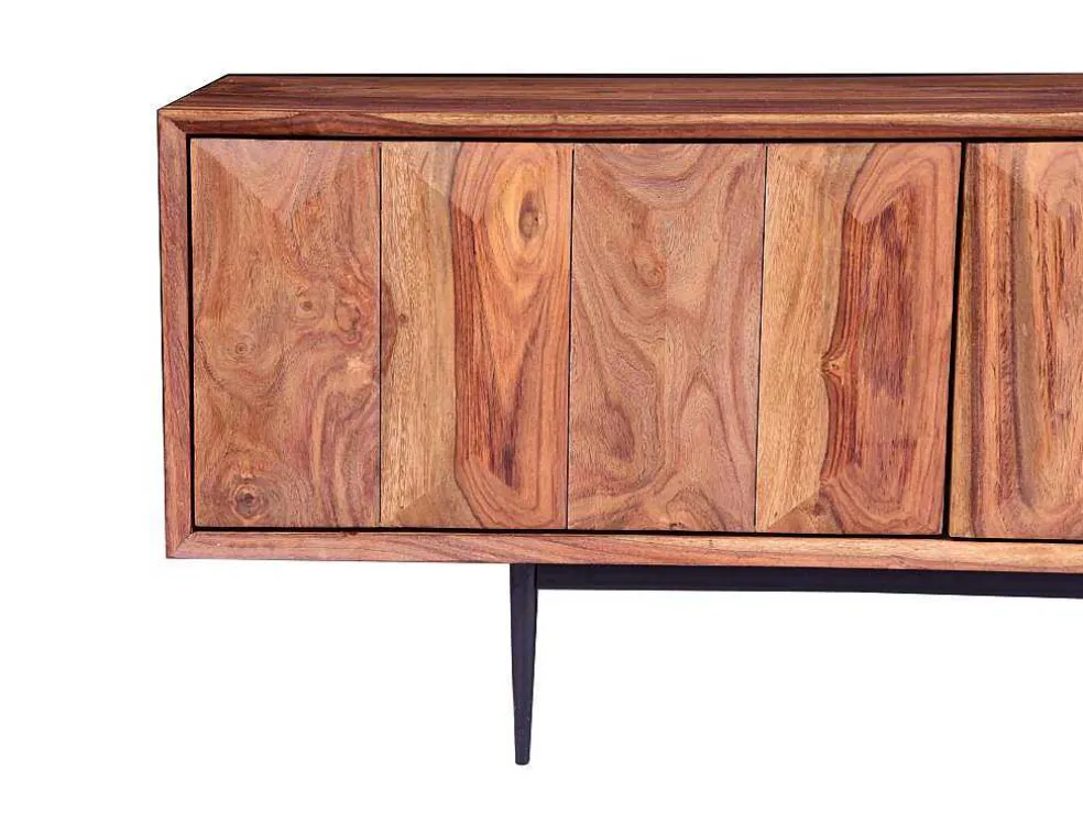 Tv-Meubel Met 2 Deuren En 2 Niche - Sheesham Hout En Metaal - Kleur: Natuurlijk - Zelicina