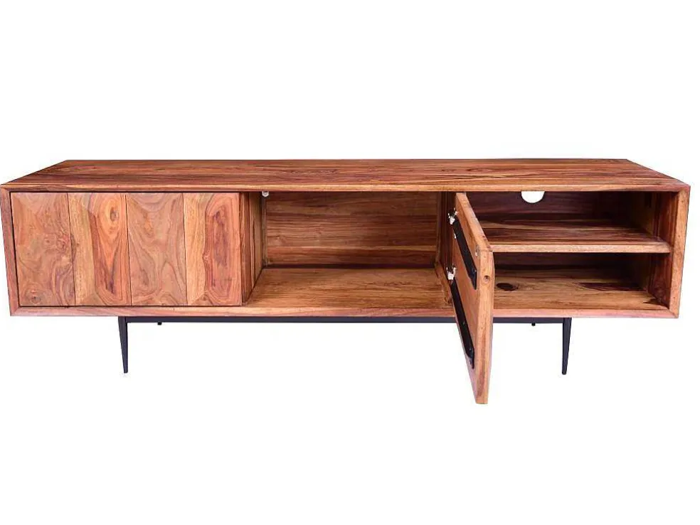 Tv-Meubel Met 2 Deuren En 2 Niche - Sheesham Hout En Metaal - Kleur: Natuurlijk - Zelicina