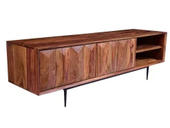 Tv-Meubel Met 2 Deuren En 2 Niche - Sheesham Hout En Metaal - Kleur: Natuurlijk - Zelicina