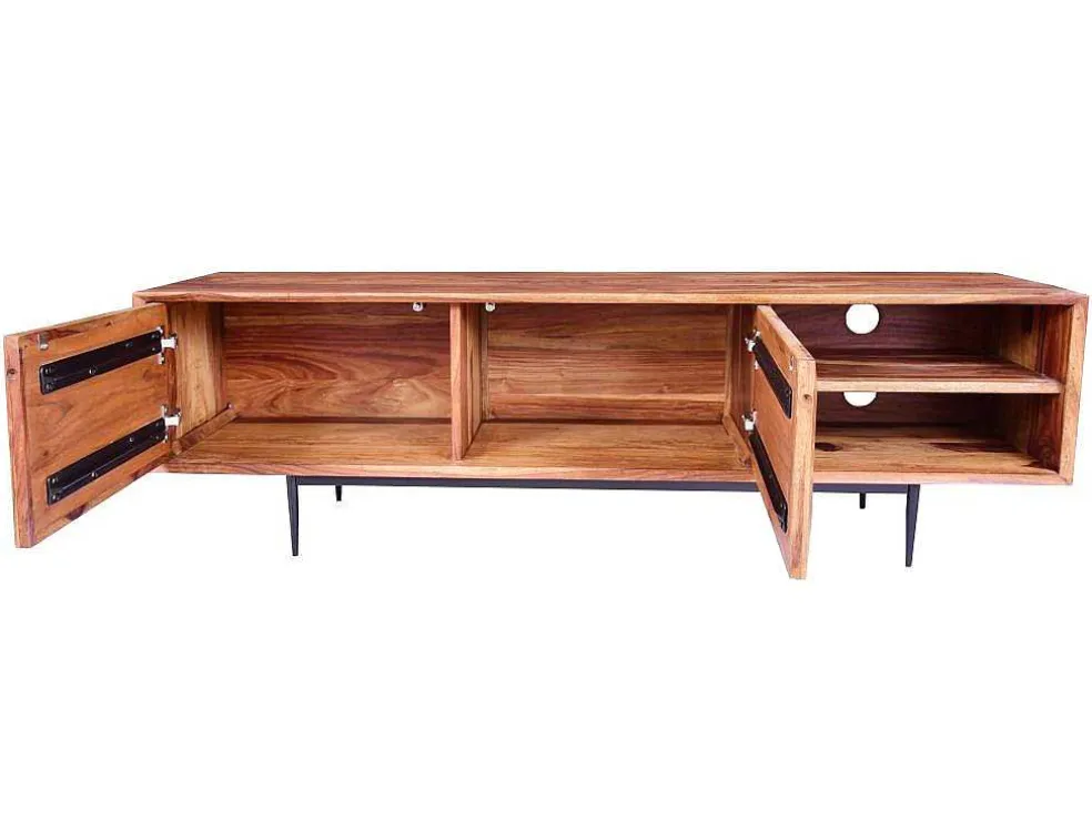 Tv-Meubel Met 2 Deuren En 2 Niche - Sheesham Hout En Metaal - Kleur: Natuurlijk - Zelicina